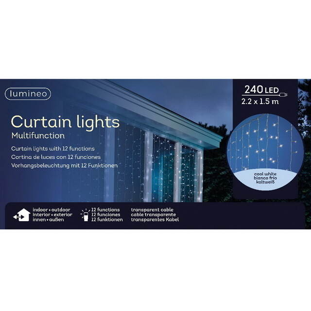 Светодиодный занавес Brilliant Waterfall 2.25*1.5 м, 240 холодных белых LED ламп, прозрачный ПВХ, контроллер, IP44 Kaemingk