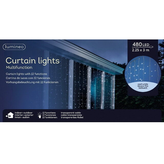 Светодиодный занавес Brilliant Waterfall 2.25*3 м, 480 холодных белых LED ламп, прозрачный ПВХ, контроллер, IP44 Kaemingk