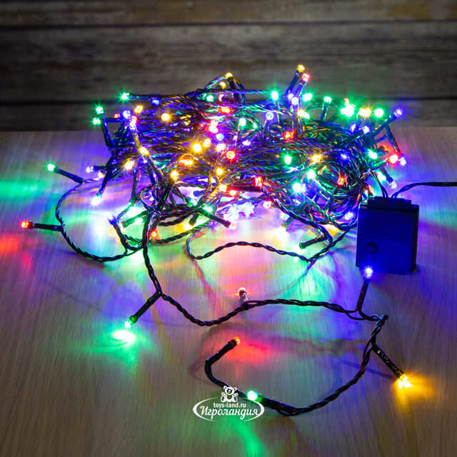 Светодиодная гирлянда нить Объемная 180 теплых белых/разноцветных LED ламп 13.5 м, черный ПВХ, контроллер, таймер, IP44 Kaemingk (Кейминг)