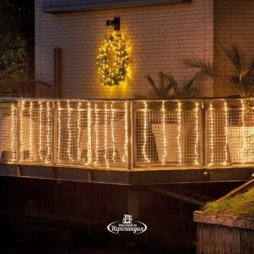 Светодиодная гирлянда бахрома Balcony Waterfall 2*1 м, 220 теплых белых LED ламп, контроллер, прозрачный ПВХ, IP44 Kaemingk