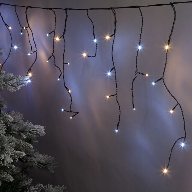 Светодиодная гирлянда Бахрома 7.5*0.5 м, 175 теплых/холодных белых LED ламп, контроллер, черный ПВХ, IP44 Kaemingk (Кейминг)