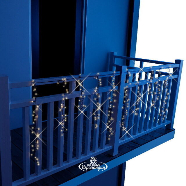 Светодиодная гирлянда Бахрома Balcony Twinkle 2.25*0.8 м, 256 теплых белых LED ламп, контроллер, черный ПВХ, IP44 Kaemingk