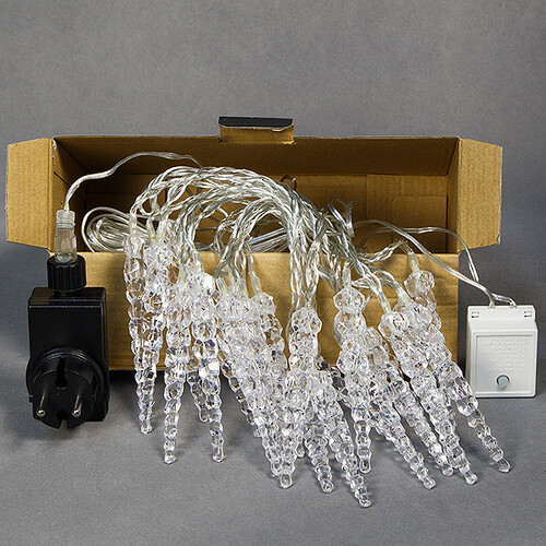 Светодиодная гирлянда Ледяные сосульки 24 холодных белых LED ламп 4.6 м, прозрачный ПВХ, контроллер, IP44 Kaemingk