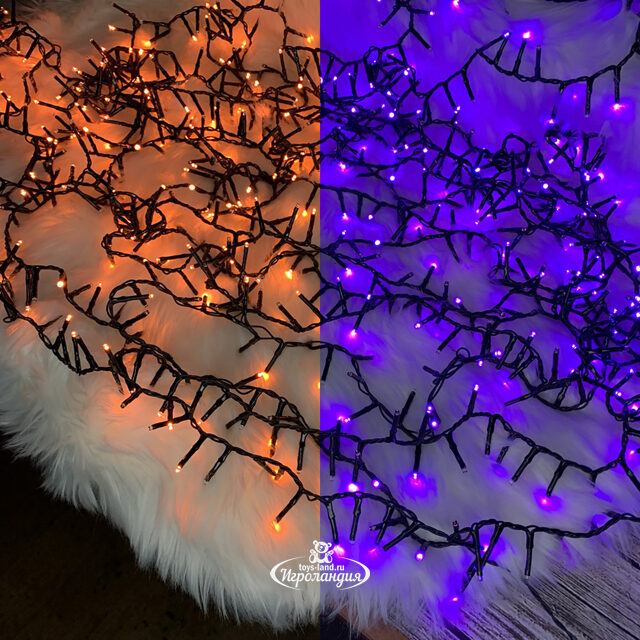 Светодиодная гирлянда нить Lumineo Snake - Juicy 16 м, 750 оранжевых/фиолетовых LED ламп, черный ПВХ, контроллер, таймер, IP44 Kaemingk