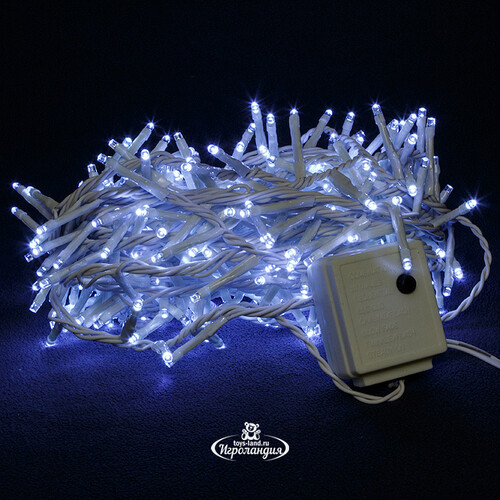 Светодиодная гирлянда нить Lumineo Snake 7.5 м, 350 холодных белых LED ламп, белый ПВХ, контроллер, таймер, IP44 Kaemingk