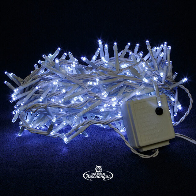 Светодиодная гирлянда нить Lumineo Snake 11 м, 500 холодных белых LED ламп, белый ПВХ, контроллер, таймер, IP44 Kaemingk (Кейминг)