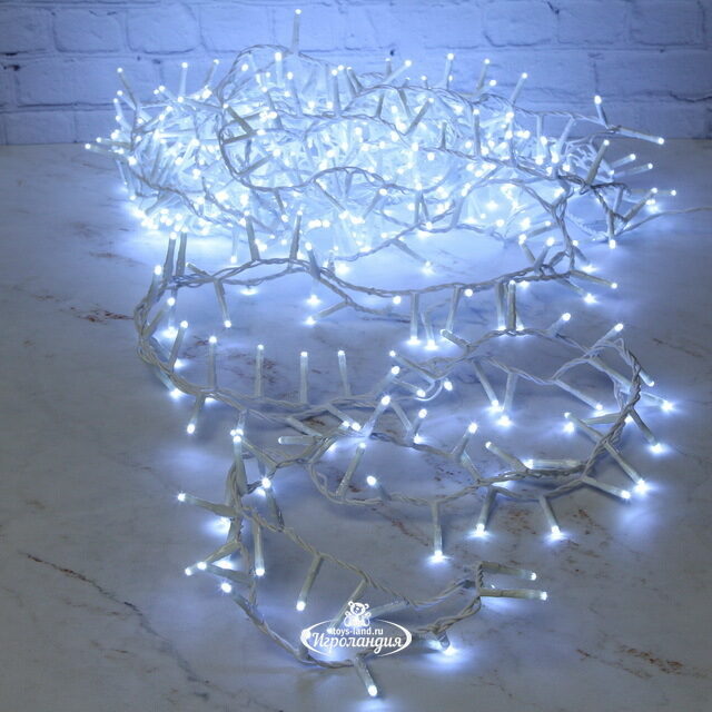 Светодиодная гирлянда нить Lumineo Snake 11 м, 500 холодных белых LED ламп, белый ПВХ, контроллер, таймер, IP44 Kaemingk (Кейминг)