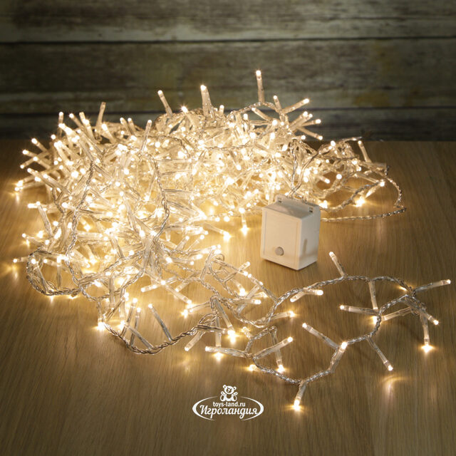 Светодиодная гирлянда нить Lumineo Snake 16 м, 750 теплых белых LED ламп, прозрачный ПВХ, контроллер, таймер, IP44 Kaemingk