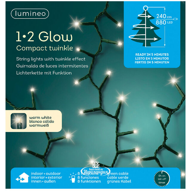 Ярусная гирлянда на елку 240 см Easy Light - Lumineo Snake, 880 теплых белых LED, зеленый ПВХ, контроллер, IP44 Kaemingk