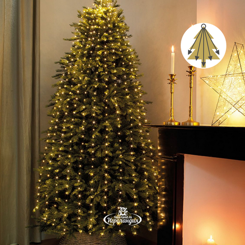 Гирлянда на елку 250 см Лучи Росы, 16 нитей, 832 теплых белых мини LED ламп с мерцанием, серебряная проволока, IP44 Kaemingk