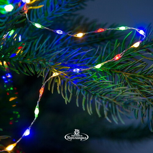 Гирлянда на елку 240 см Лучи Росы, 16 нитей, 832 разноцветных микро LED ламп с мерцанием, серебряная проволока, IP44 Kaemingk