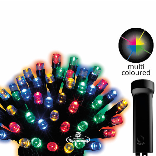 Светодиодная гирлянда на батарейках 48 разноцветных LED ламп 3.5 м, черный ПВХ, контроллер, таймер, IP44 Kaemingk