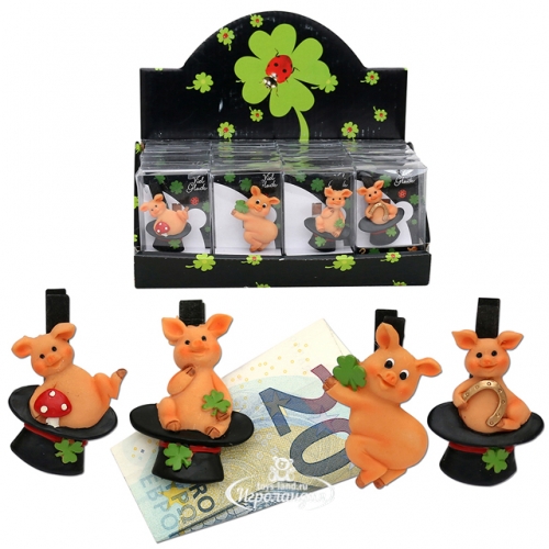 Декоративная прищепка Счастливая Свинка с клевером 6*3 см Sigro