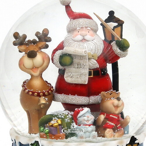 Музыкальный снежный шар Санта с Оленем Рудольфом - Лапландийский дуэт 20 см Sigro