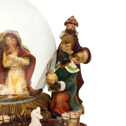 Музыкальный снежный шар Рождественский вертеп Святое семейство и Волхвы 16 см, на батарейках Sigro