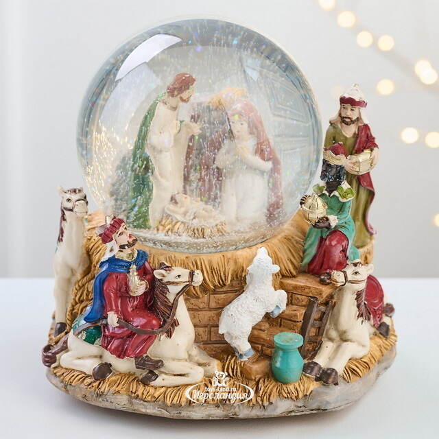 Музыкальный снежный шар Рождественский вертеп 16 см, заводной механизм Sigro (Сигро)