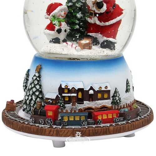 Музыкальный снежный шар Снеговичок и дедушка Санта 16*14 см с движущимся поездом Sigro