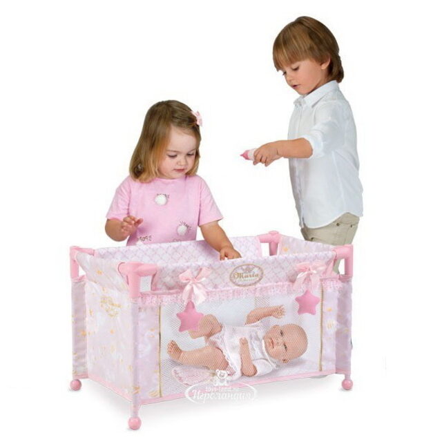 Манеж-кроватка для куклы Мария 50 см нежно-розовая Decuevas Toys