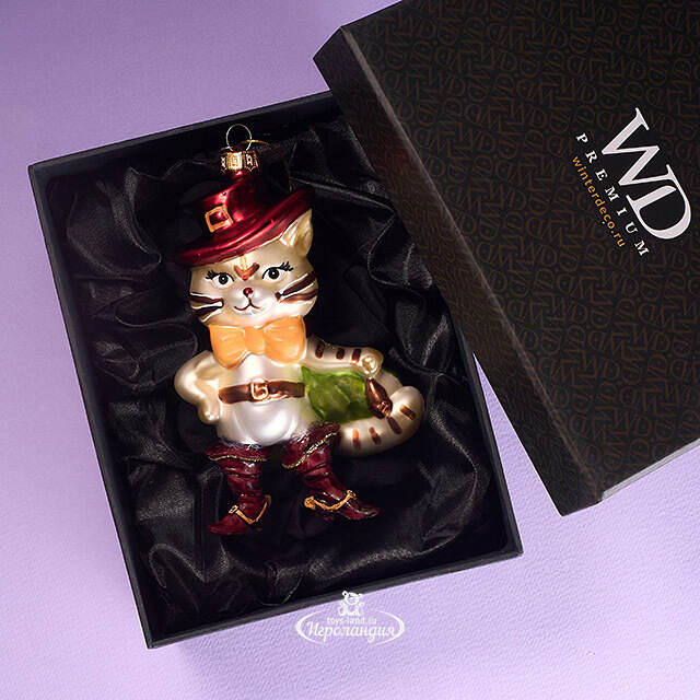 Елочная игрушка Кот в Сапогах 14 см в подарочной коробке, стекло Winter Deco
