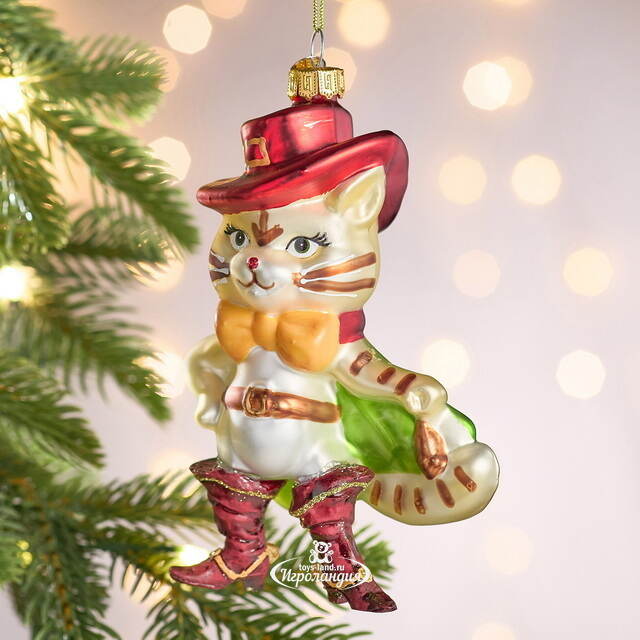 Елочная игрушка Кот в Сапогах 14 см в подарочной коробке, стекло Winter Deco