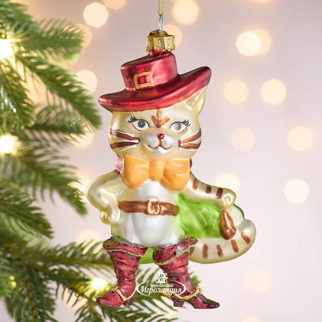 Елочная игрушка Кот в Сапогах 14 см в подарочной коробке, стекло Winter Deco