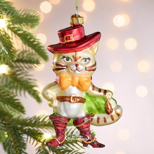 Елочная игрушка Кот в Сапогах 14 см в подарочной коробке, стекло Winter Deco