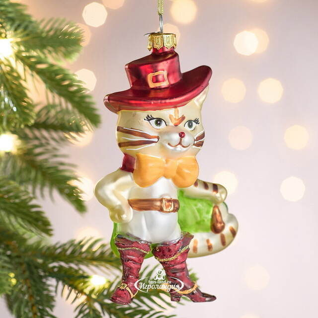 Елочная игрушка Кот в Сапогах 14 см в подарочной коробке, стекло Winter Deco
