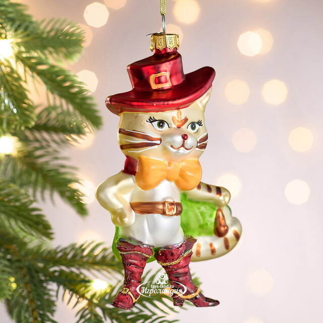 Елочная игрушка Кот в Сапогах 14 см в подарочной коробке, стекло Winter Deco