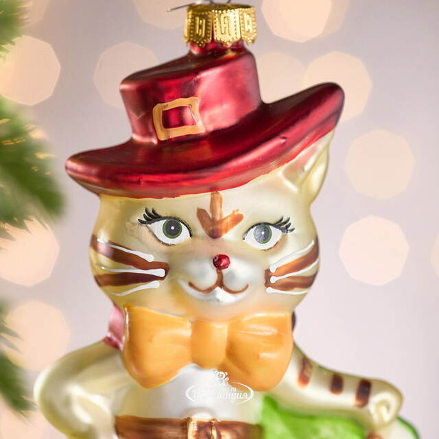 Елочная игрушка Кот в Сапогах 14 см в подарочной коробке, стекло Winter Deco