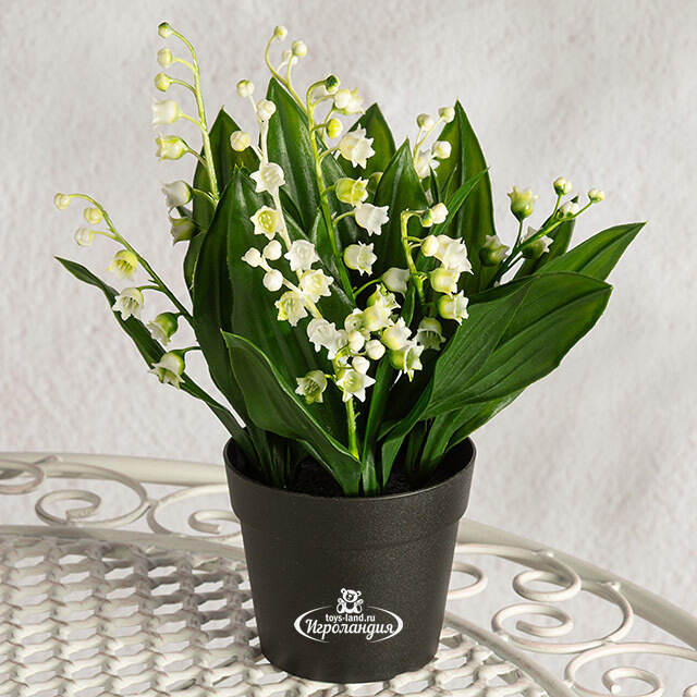 Искусственный цветок в горшке Ландыш - Подарок Весны 23 см Summer Deco