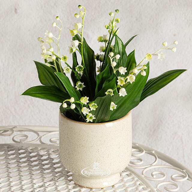 Искусственный цветок в горшке Ландыш - Подарок Весны 23 см Summer Deco