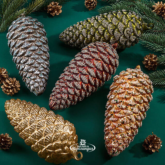 Елочные игрушки Шишки - Diamanti Foresta 20 см, 4 шт, стекло, уцененные Winter Deco