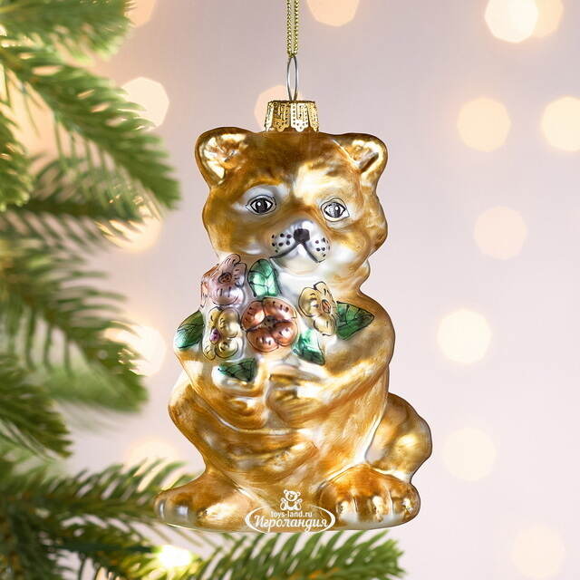 Елочная игрушка Лисёнок с букетом 10 см, стекло Winter Deco