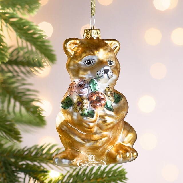 Елочная игрушка Лисёнок с букетом 10 см, стекло Winter Deco