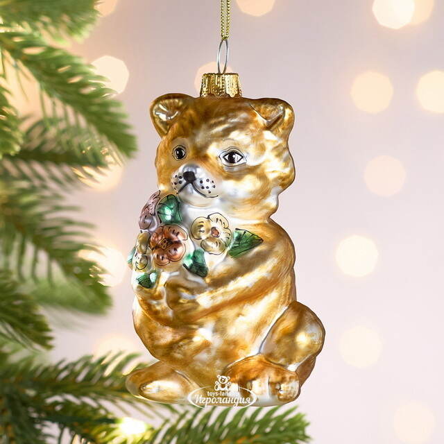 Елочная игрушка Лисёнок с букетом 10 см, стекло Winter Deco