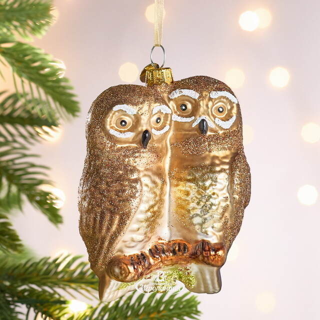 Елочная игрушка Полярные Совы на ветке 10 см в подарочной коробке, стекло Winter Deco