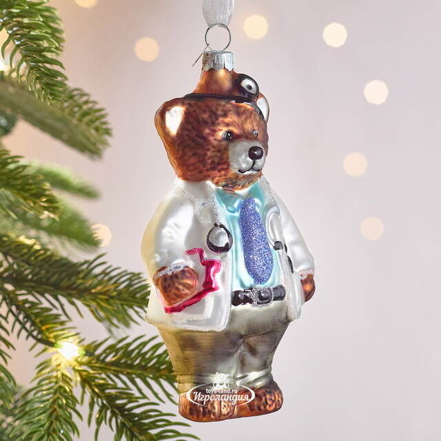 Елочная игрушка Мишка Доктор 13 см в подарочной коробке, стекло Winter Deco