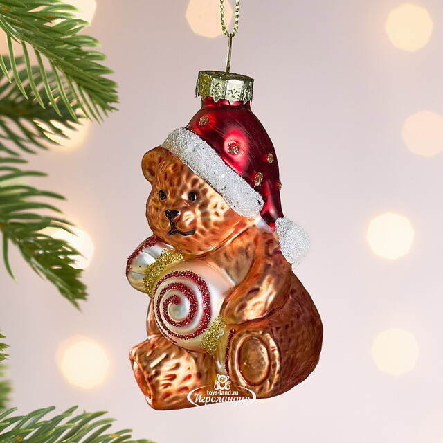 Елочная игрушка Медведь Джонни с карамелькой 8 см, стекло Winter Deco