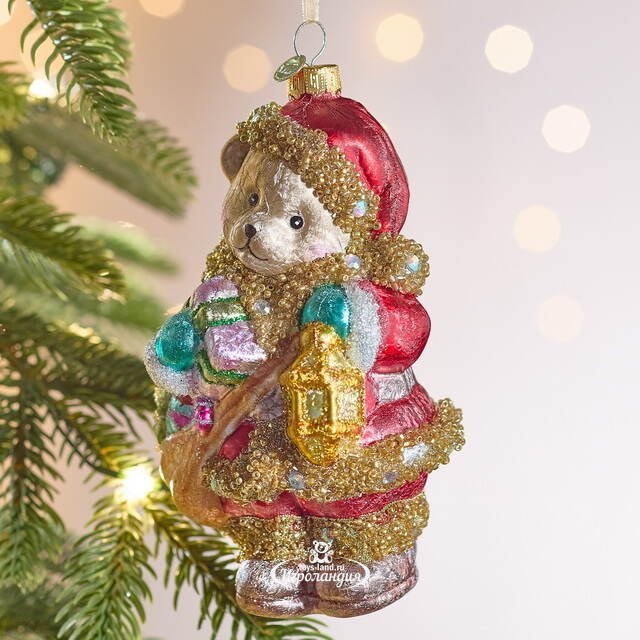 Елочная игрушка Мишка Байли с фонариком 14 см в подарочной коробке, стекло Winter Deco
