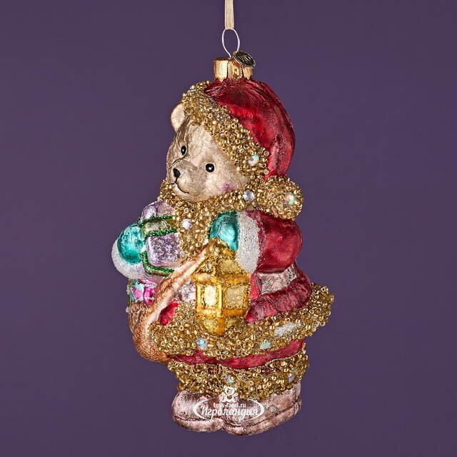 Елочная игрушка Мишка Байли с фонариком 14 см в подарочной коробке, стекло Winter Deco