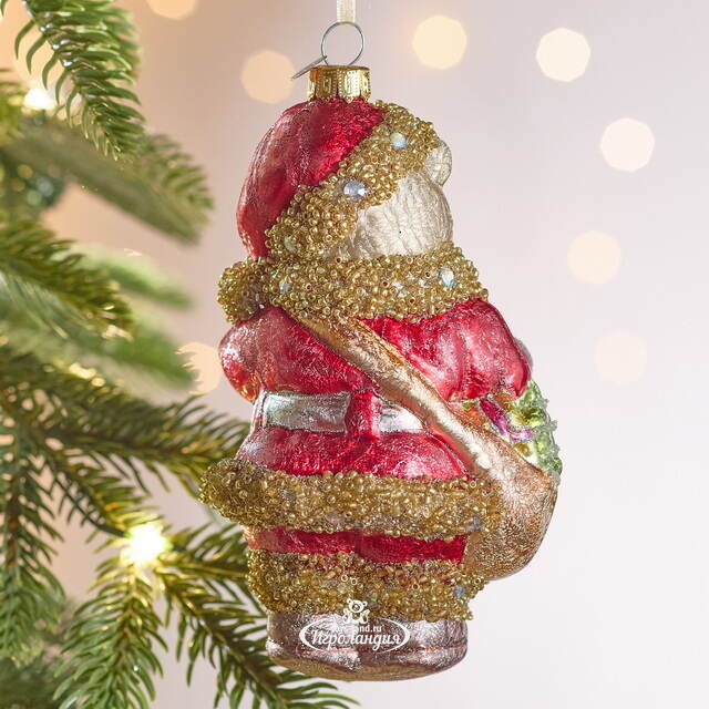 Елочная игрушка Мишка Байли с фонариком 14 см в подарочной коробке, стекло Winter Deco