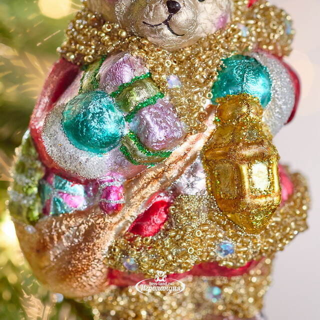 Елочная игрушка Мишка Байли с фонариком 14 см в подарочной коробке, стекло Winter Deco