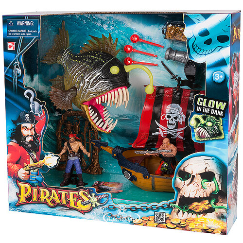 Игровой набор Пираты: Одномачтовый шлюп и Рыба-монстр с аксессуарами свет стреляет Chap Mei