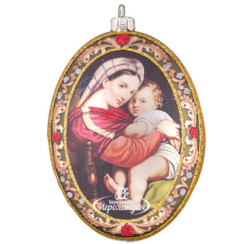 Елочное украшение Овальный Медальон Мадонна с Младенцем-1 10 см стекло, подвеска Holiday Classics