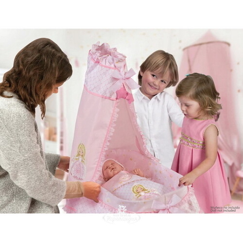 Кроватка для куклы Мария 60 см с балдахином светло-розовая Decuevas Toys