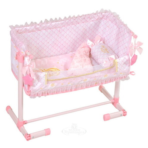 Кроватка для куклы Мария 50 см с опускающимся бортиком нежно-розовая Decuevas Toys