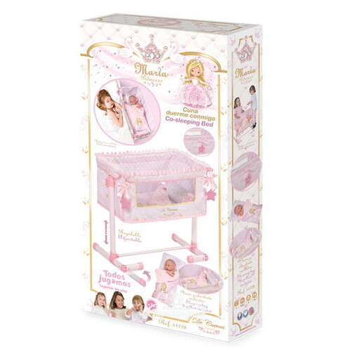 Кроватка для куклы Мария 50 см с опускающимся бортиком нежно-розовая Decuevas Toys