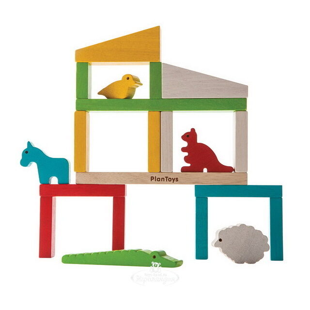 Деревянный конструктор Построй Зоопарк 21 деталь Plan Toys