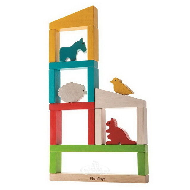 Деревянный конструктор Построй Зоопарк 21 деталь Plan Toys