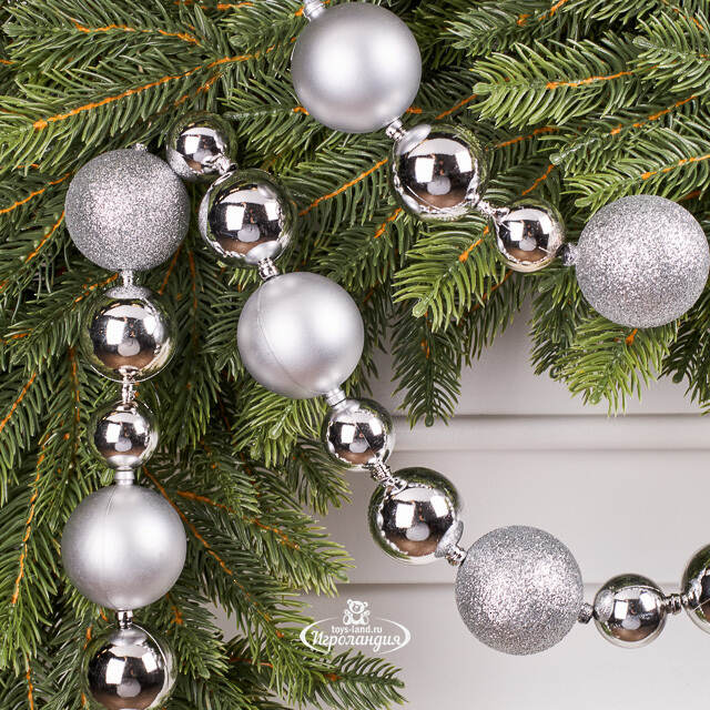 Гирлянда - бусы из шаров Новогодний Блеск 3-5 см, 128*5 см серебряные Kaemingk
